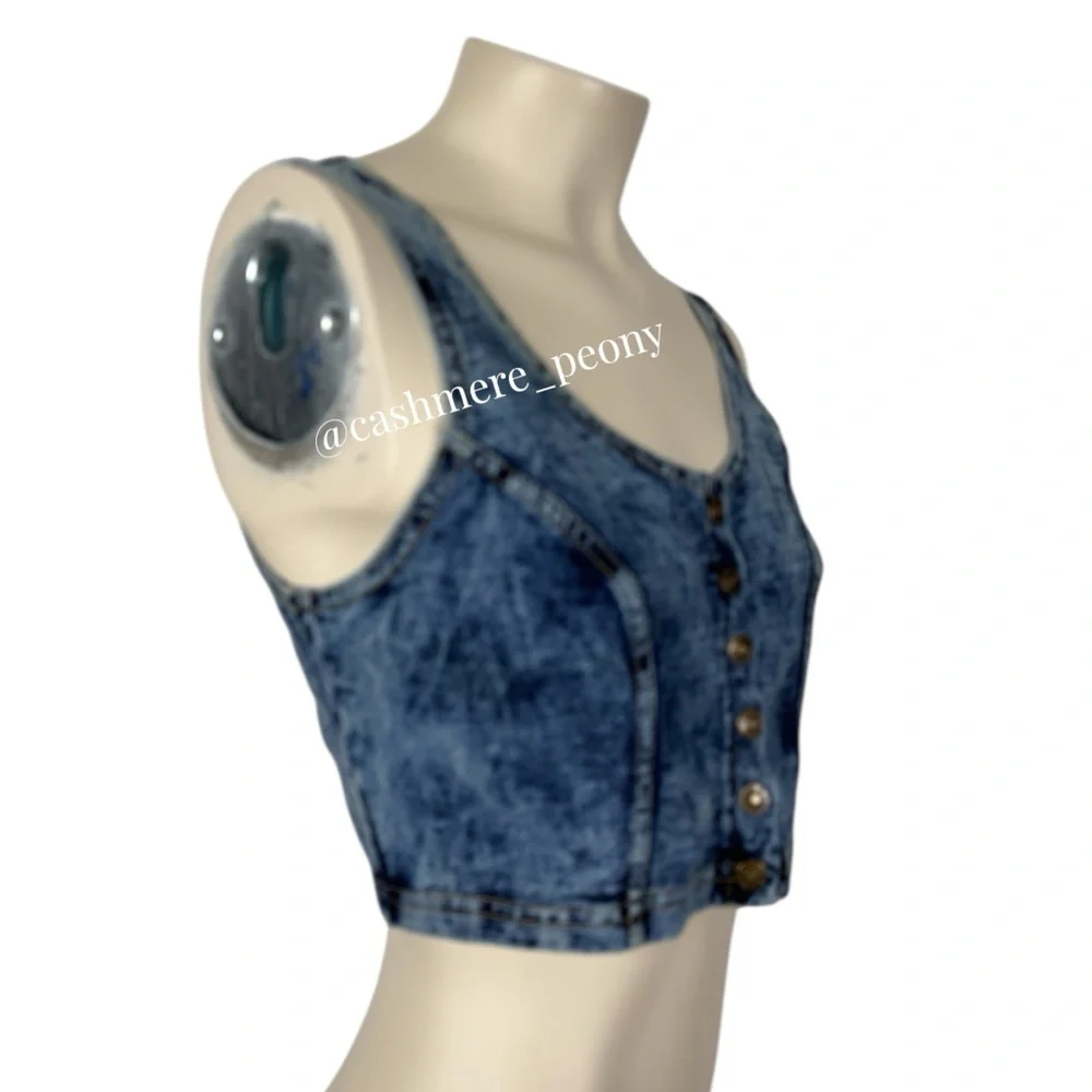 Forever21 Denim Blue Button-Up Crop Tank Top Small